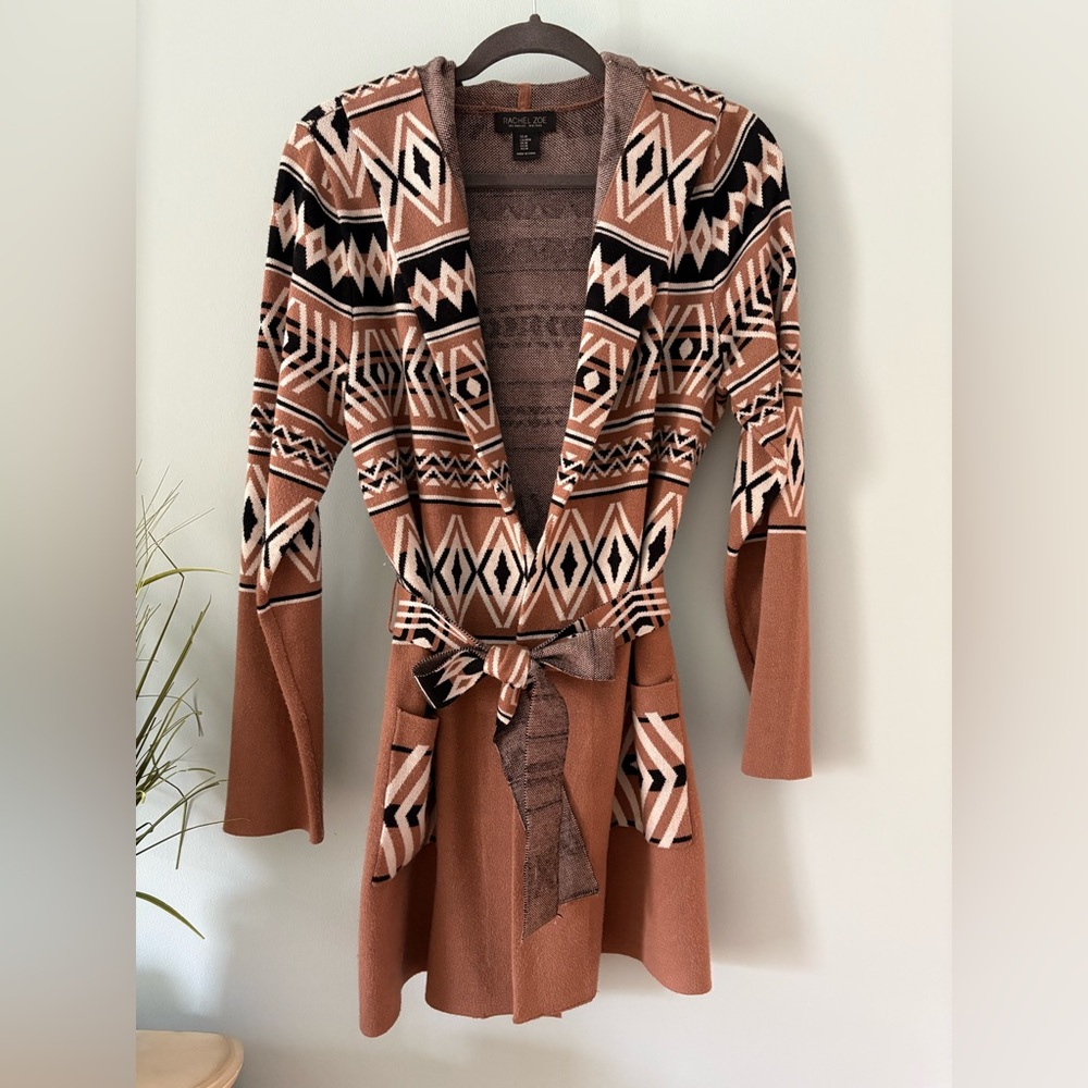 Aztec boho mid length belted cardigan